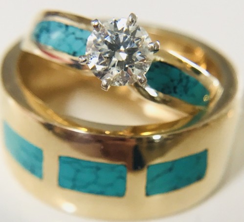 Couple diamond turquoise rings                                              
